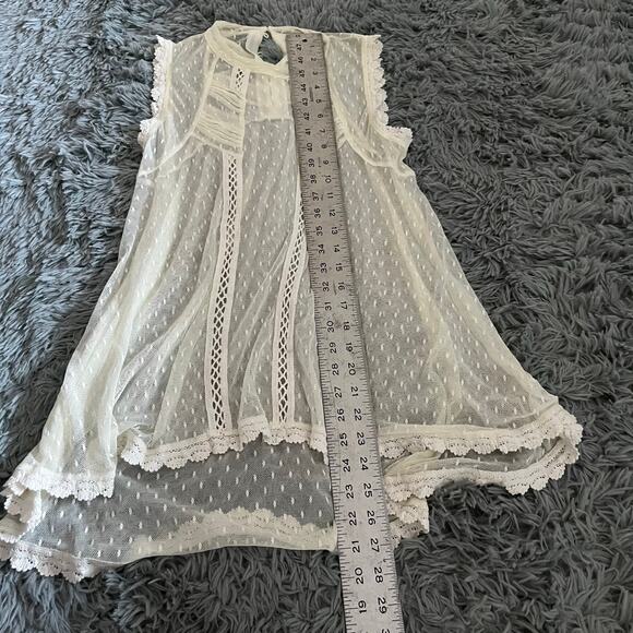 Free People Fiona Victorian Mesh Lace Cream Fairy Top XS Boho - Picture 5 of 8